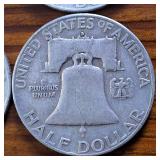 Lot of 4: 1951-54D Franklin Half Dollars :: 90% silver :: .36 oz silver each :: $2 Dollar Face