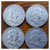 Lot of 4: Good Condition Franklin Half Dollars 1951 