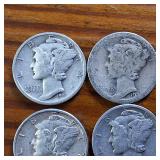 Lot of 10: Multiple Years Mercury Dimes :: 90% silver in circulated condition : One Dollar Face Value