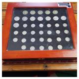 HUGE LOT! Nice Wooden Display case: 90% Silver Mercury Dimes(25) & 90% Silver Quarters(13)