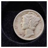 HUGE LOT! Nice Wooden Display case: 90% Silver Mercury Dimes(25) & 90% Silver Quarters(13)