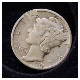 HUGE LOT! Nice Wooden Display case: 90% Silver Mercury Dimes(25) & 90% Silver Quarters(13)