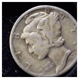 HUGE LOT! Nice Wooden Display case: 90% Silver Mercury Dimes(25) & 90% Silver Quarters(13)