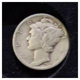 HUGE LOT! Nice Wooden Display case: 90% Silver Mercury Dimes(25) & 90% Silver Quarters(13)