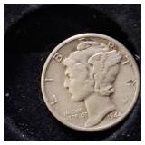 HUGE LOT! Nice Wooden Display case: 90% Silver Mercury Dimes(25) & 90% Silver Quarters(13)