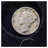 HUGE LOT! Nice Wooden Display case: 90% Silver Mercury Dimes(25) & 90% Silver Quarters(13)