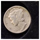 HUGE LOT! Nice Wooden Display case: 90% Silver Mercury Dimes(25) & 90% Silver Quarters(13)