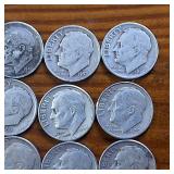 Large Lot of 40: Various Years  90% silver Dimes (2Mercs + Roosevelts) circulated $4 Face Value