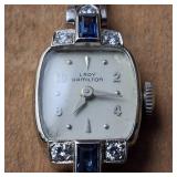 14K White Gold - Vintage "Lady Hamilton" Cocktail Wristwatch Featuring Sapphires and Diamonds - Elegant 22 Jewel - 6 brilliant diamonds (real) - 17.83g total weight