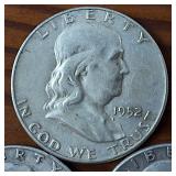 Lot of 3 series: 1952-D 1953-D 1954 Franklin Half Dollars :: 90% silver :: .36 oz silver each :: Nice!