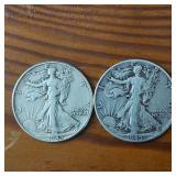 Lot of 2 Coins: 1943 & 1945 Walking Liberty Half Dollars ::  90% Silver ($1 Face Value) : Circulated