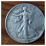 Lot of 2 Coins: 1943 & 1945 Walking Liberty Half Dollars ::  90% Silver ($1 Face Value) : Circulated