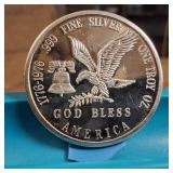 Vintage Tri-State-Refining :: Finest Purity Honest 1 Oz Silver Bullion .999 Fine Silver :: 1 God Bless