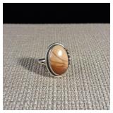 Large Jasper Ring - Sterling Silver - 6.5g - Reads size 5 due to flat back - Fits larger sz 6 +/-