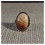 Large Jasper Ring - Sterling Silver - 6.5g - Reads size 5 due to flat back - Fits larger sz 6 +/-