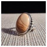 Large Jasper Ring - Sterling Silver - 6.5g - Reads size 5 due to flat back - Fits larger sz 6 +/-