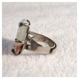 Wide Band Ring - Adjustable - Moss Agate or Similar - Large 15 x 23mm Stone - 6.9g