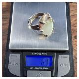 Wide Band Ring - Adjustable - Moss Agate or Similar - Large 15 x 23mm Stone - 6.9g