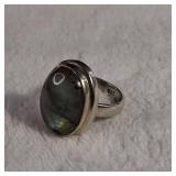 Incredible Labradorite Sterling RIng - Large Focal Stone! - 16x20mm - Thick Band - Size 8+ - 9.4g