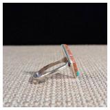 Turquoise and Red Coral - RVB Mark - Size 8 - Native American - Zuni Style Inlay - 2.6g