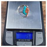 Turquoise and Red Coral - RVB Mark - Size 8 - Native American - Zuni Style Inlay - 2.6g