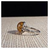 Rare Find! - Large Baltic Amber Half-Sphere - Sterling Silver Ring - Size 6.75 - 3.8g