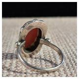 Vintage - Coral "800" - (80% Silver) Ring - Size 5 - 3.1g