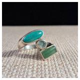 Aquamarine - Turquoise - Jade - Sterling Silver Ring - Size 8 - 8.25 - 6.5g - MARCH Birthstone!