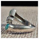Aquamarine - Turquoise - Jade - Sterling Silver Ring - Size 8 - 8.25 - 6.5g - MARCH Birthstone!