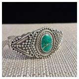 Sterling Silver - Turquoise Focal Stone - Cuff Bracelet - .925 - 35.1g