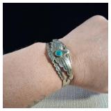 Classic Native American Thunderbird Bracelet w/ Turquoise - Cuff - .925 Sterling Silver - 17.8g