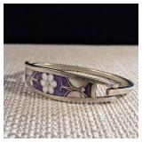 Silver Hinged Cuff Bracelet - Taxco Mexico - Abalone inlay - Butterflies & Flower - 12.9g