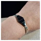 Sterling Silver Cuff Bracelet - Taxco Mexico - .925 and Onyx  17.3g