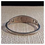 Silver - Hinged - Small [Child] Size - Cuff Bracelet - Abalone Inlay - Butterflies & Flowers - 10.8g