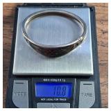 Silver - Hinged - Small [Child] Size - Cuff Bracelet - Abalone Inlay - Butterflies & Flowers - 10.8g