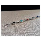 Sterling Stone and Links Bracelet - Various Stones - 8 inches - 16g - Mexico