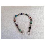 Sterling Stone and Links Bracelet - Various Stones - 8 inches - 16g - Mexico