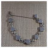 Sterling SIlver and Onyx - Heart Bracelet - Security Chain and Clasp - Mexico  21g