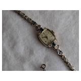 14K White Gold - Vintage "Lady Hamilton" Cocktail Wristwatch Featuring Sapphires and Diamonds - Elegant 22 Jewel - 6 brilliant diamonds (real) - 17.83g total weight
