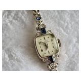 14K White Gold - Vintage "Lady Hamilton" Cocktail Wristwatch Featuring Sapphires and Diamonds - Elegant 22 Jewel - 6 brilliant diamonds (real) - 17.83g total weight