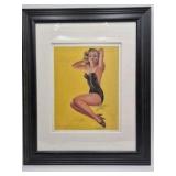 Framed Pin-Up Print – Blonde in Black Swimsuit Signed Billy De Vorss