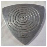 Vintage Triangular Metal Trivet – Concentric Circles Signed "Vera" Made in Taiwan