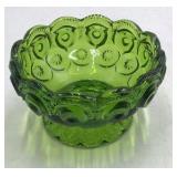 Vintage Green Depression Glass Bowl – Hobstar and Fan Pattern