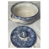 Vintage Blue and White Spongeware Covered Casserole – Handled