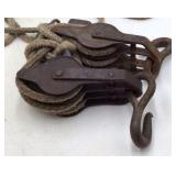 Vintage Block and Tackle Pulley with Rope