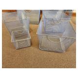 Lot of (6) Metal Wire Mesh Storage Baskets (2) 14"x14"x11", (3) 11-1/2"x11-1/2"x8-1/2" and (1) 6-1/2"x6-1/2"x4-1/2"