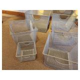 Lot of (6) Metal Wire Mesh Storage Baskets (2) 14"x14"x11", (3) 11-1/2"x11-1/2"x8-1/2" and (1) 6-1/2"x6-1/2"x4-1/2"