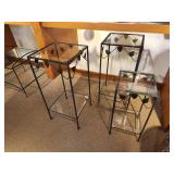 Lot of (3) Glass Top / Metal Frame End Tables (2) 12-1/2"x12-1/2"x26" and (1) 10"x10"x20"