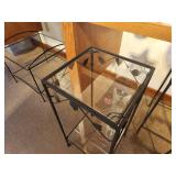 Lot of (3) Glass Top / Metal Frame End Tables (2) 12-1/2"x12-1/2"x26" and (1) 10"x10"x20"