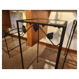 Lot of (3) Glass Top / Metal Frame End Tables (2) 12-1/2"x12-1/2"x26" and (1) 10"x10"x20"